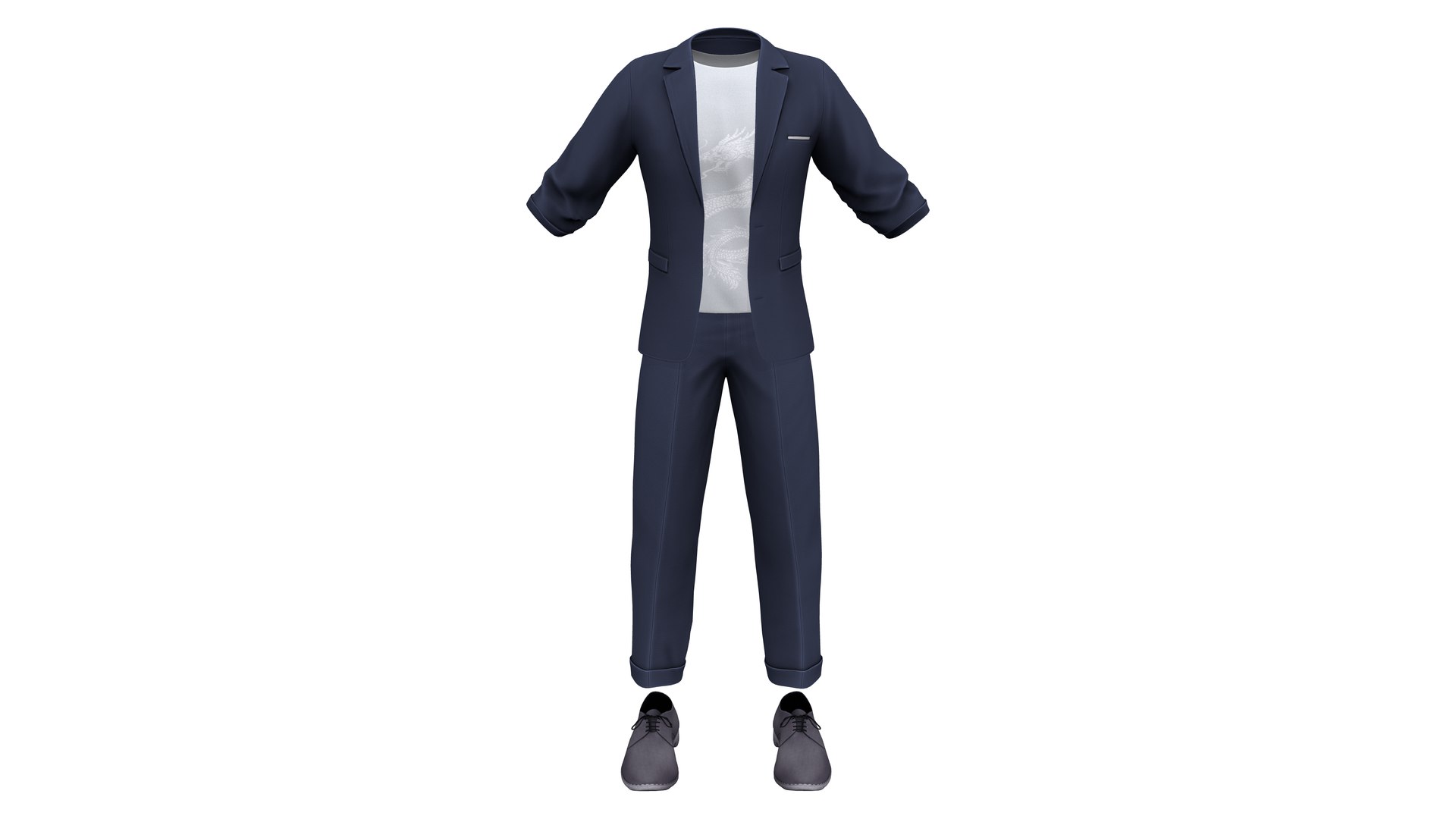 Men Rolled Sleeves Jacket Tshirt Rolled Leg Pants Shoe Outfit 3D model