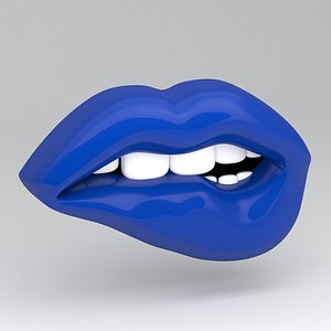 3D model blue lips biting