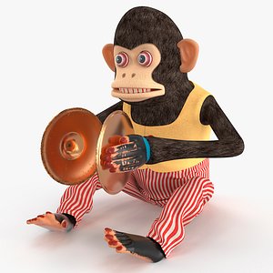 Retro Toy Monkey with Red Striped Pants Rigged for Maya
