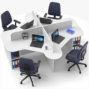 Office Work Station Set 3D Model