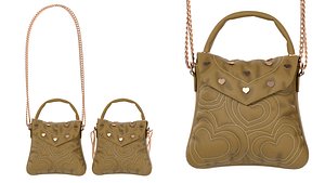 Lovely Heart Embellished Handbag light brown 3D model
