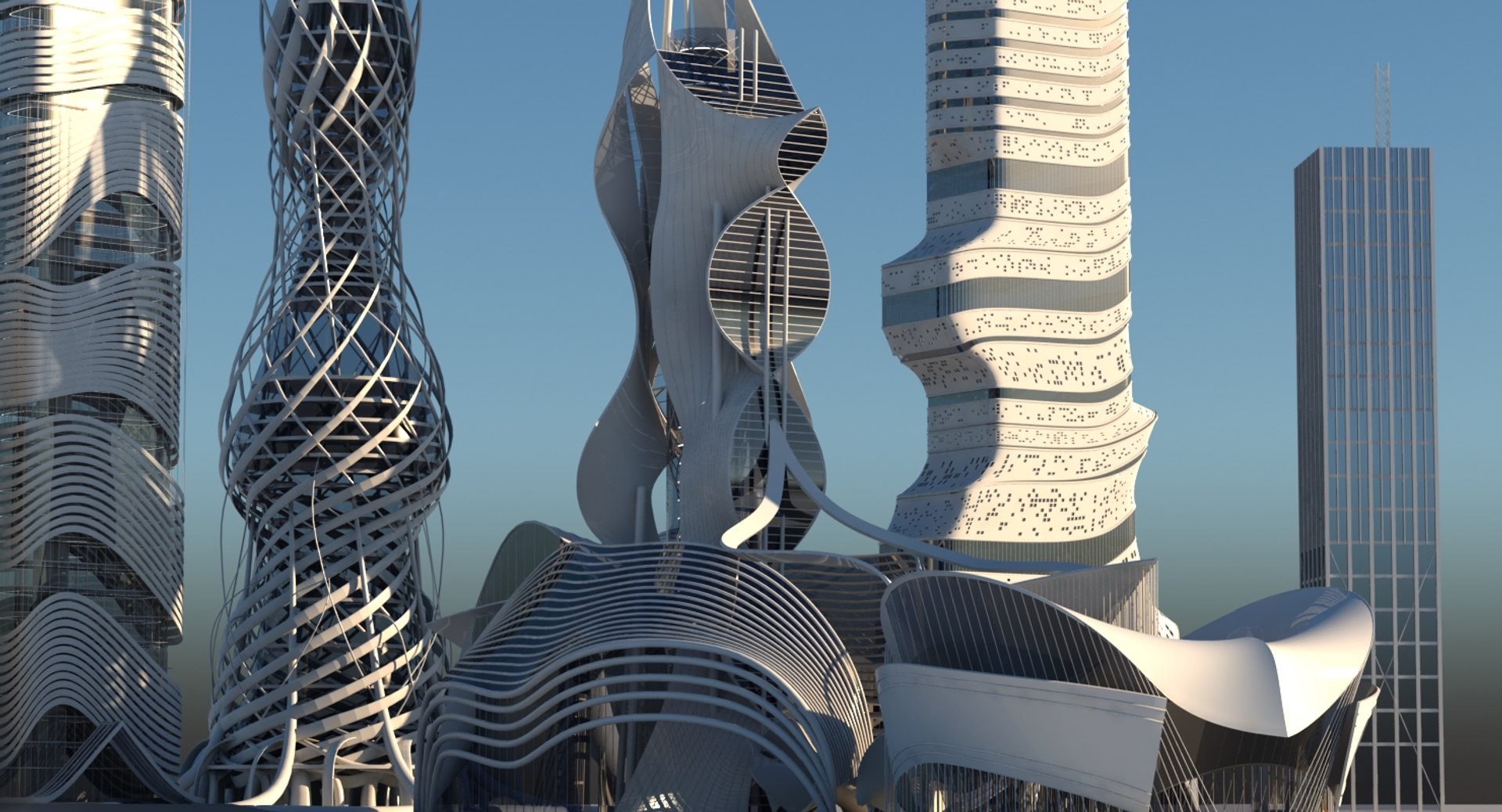 Futuristic skyscrapers buildings 6 3D model - TurboSquid 1280425