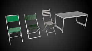 Folding Chairs and Table 3D model