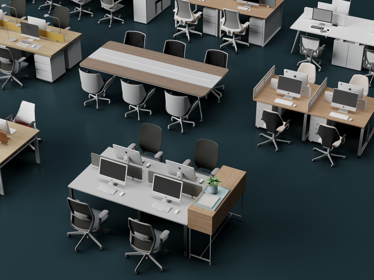 Modern Open Office Workstation Furniture Pack PBR Game Ready 3D Model ...