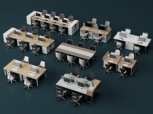 Modern Open Office Workstation Furniture Pack PBR Game Ready