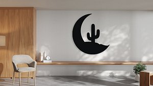Crescent Moon with Cactus Desert Silhouette Wall Art