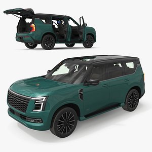 Urban Seven-Seater SUV with Panoramic Roof Green Rigged for Maya