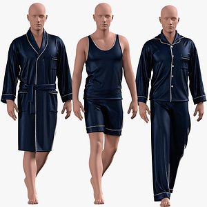 male 3 piece pajama set with texture and smart material 3D