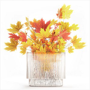 Autumn bouquet branches maple sycamore leaves decor vase 3D model
