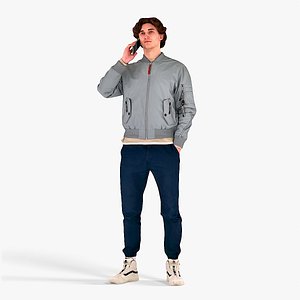 3D model Young tall guy talking by phone