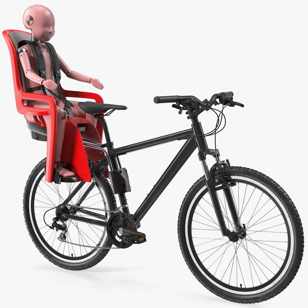 Bike with Child Crash Test Dummy in Safety Seat 3D model preview