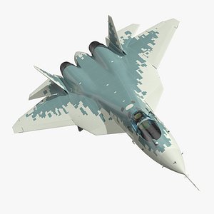 3D Su57 Twin Engine Stealth Aircraft Grey Camo Rigged for Cinema 4D