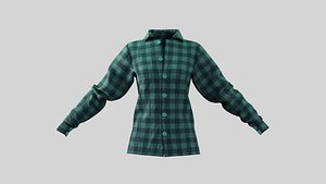 3D Female Shirt 01 Green Fannel Checkered model