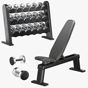 NOHrD Black DumbBells WeightBench Weight Rack 3D model