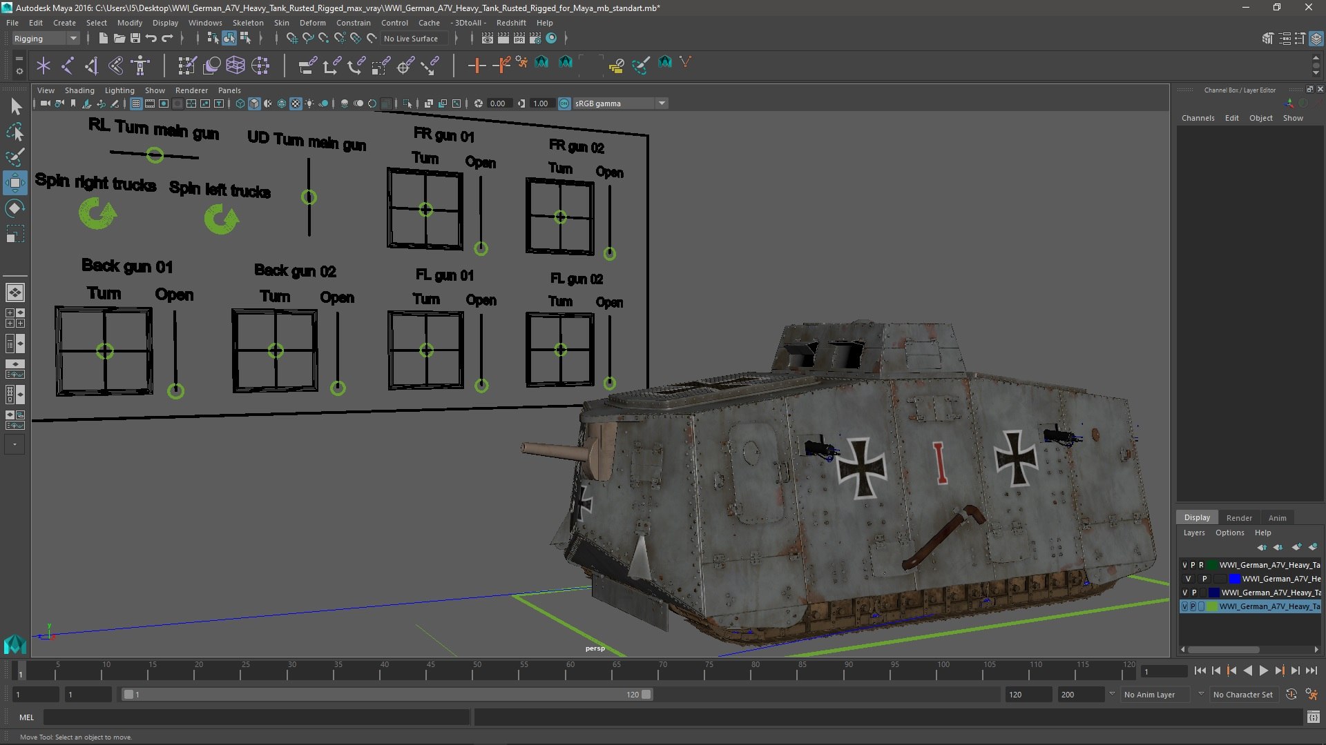 WWI German A7V Heavy Tank Rusted Rigged for Maya model - TurboSquid 2172270
