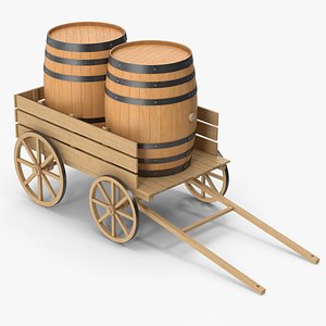 3D Old Wooden Cart And Barrels model