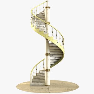 3D Antique Spiral Staircase White Yellow - PBR