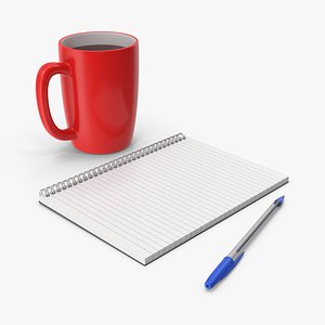 3D Notepad With Pen And Coffee Cup
