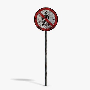 3D model Damaged No Walking Sign