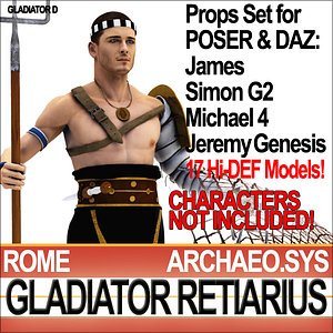 Props Set Poser Daz for Roman Gladiator Retiarius