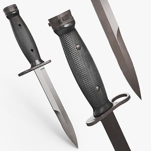 M7 Bayonet Knife with Muzzle Ring and Crossguard Black 3D model