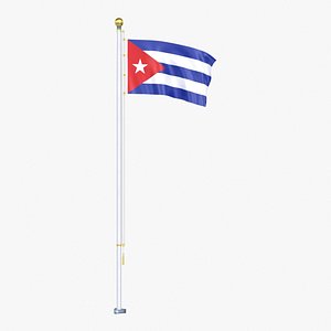 3D model Cuba Flag Stand Pole Animated Loop