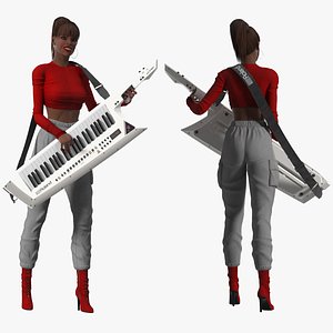 Dark Skin Woman with Roland AX Edge Keytar Rigged for Modo 3D