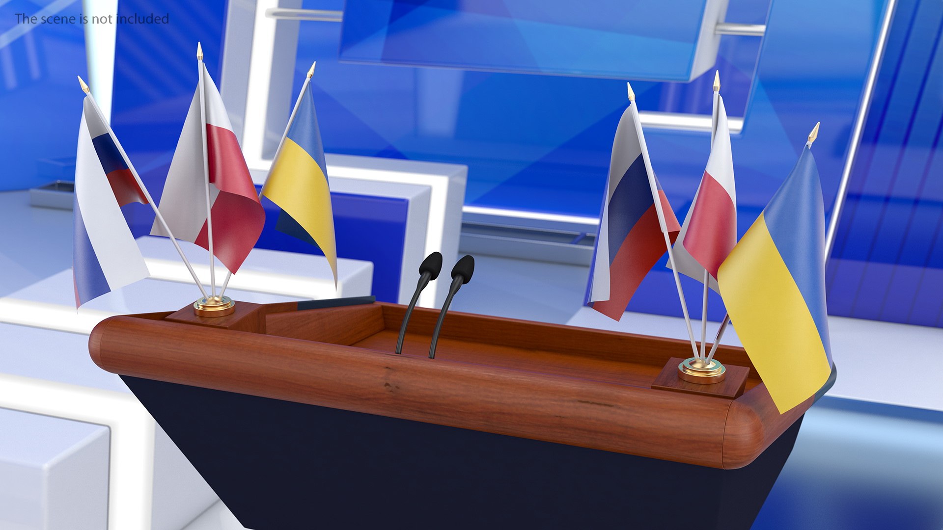 Table Flags Russia Ukraine Poland 3D model preview