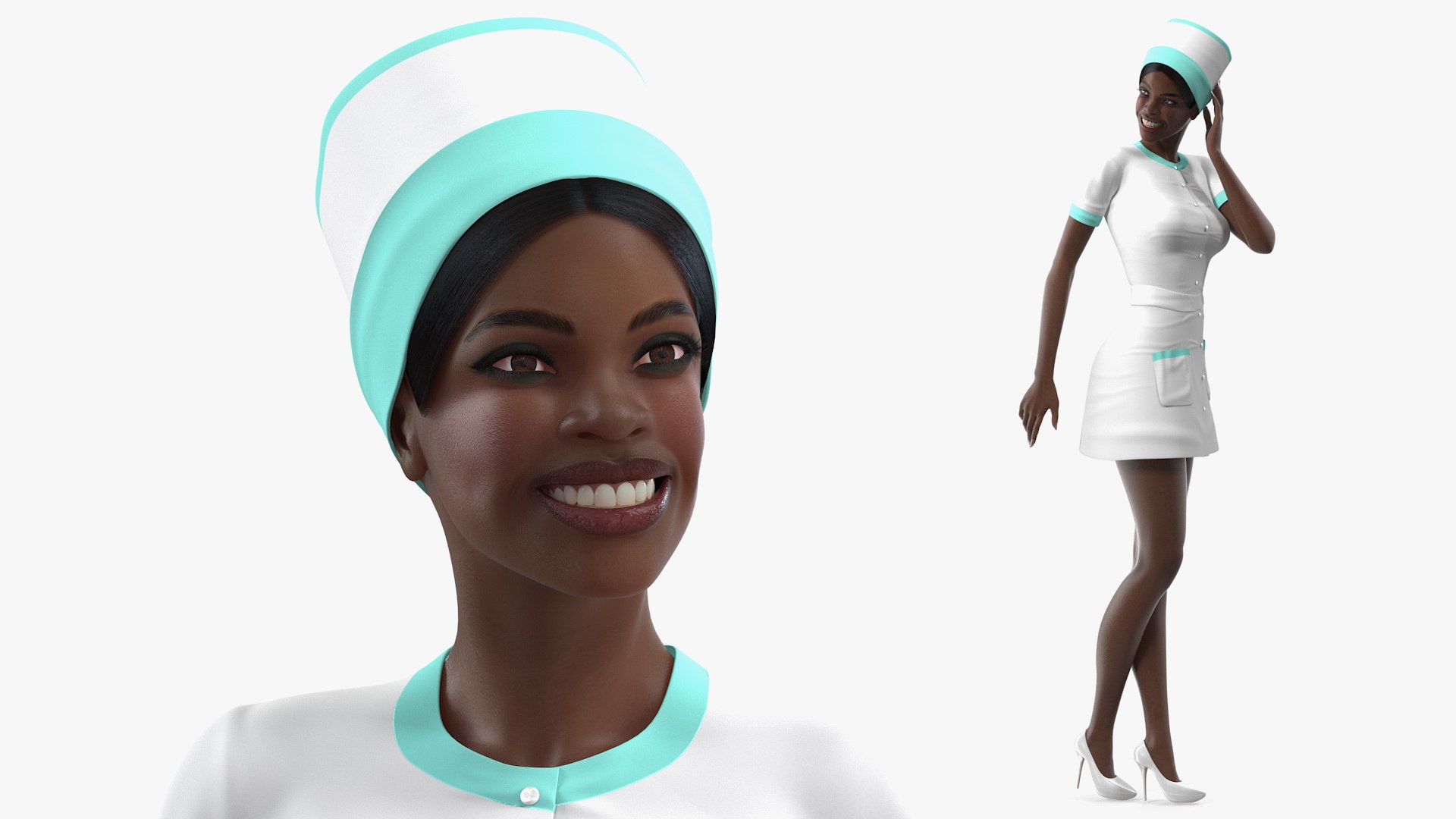 Dark Skinned Black Nurse Rigged for Modo 3D model preview
