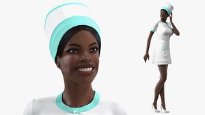 3D model dark skinned black nurse