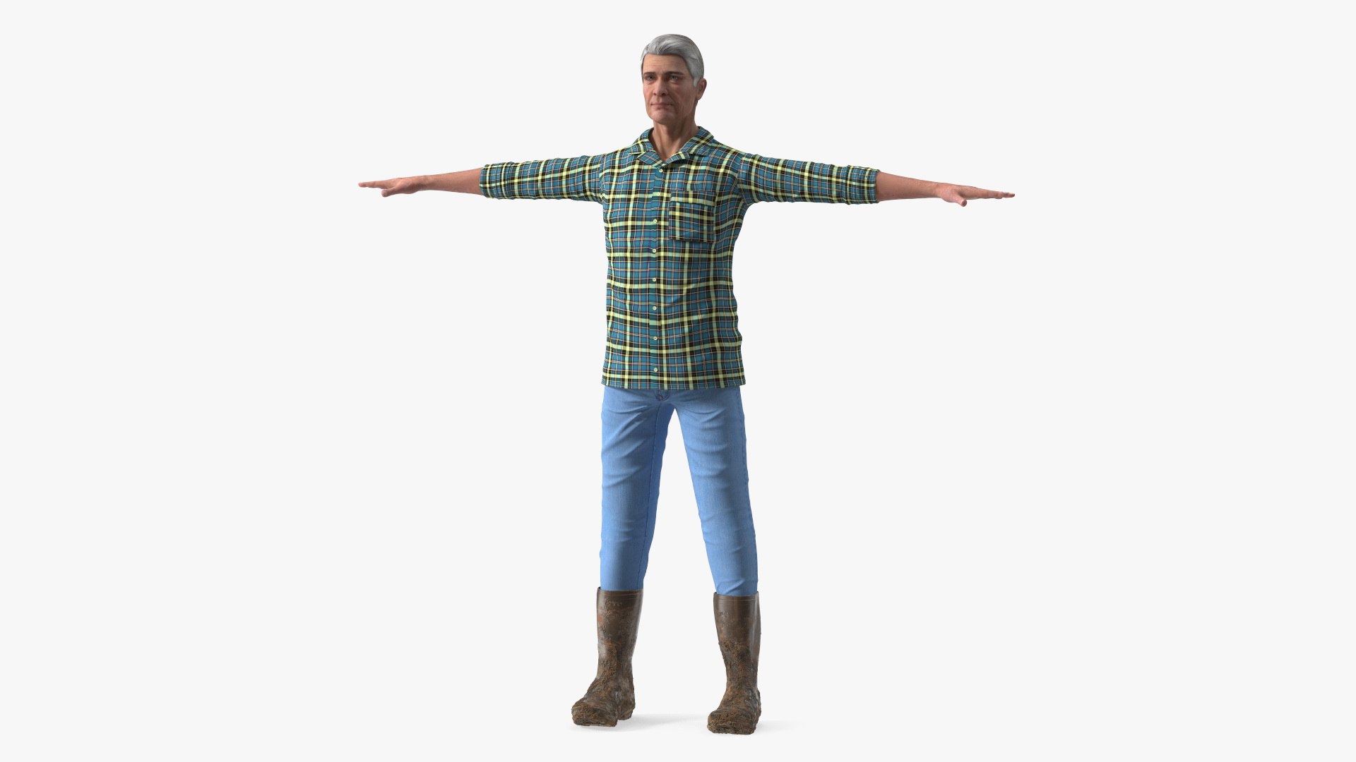 Elderly Man in Rubber Boots 3D model preview