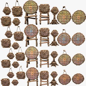 Medieval Wooden Target Shooting Range Environment Furniture Set
