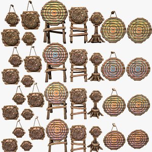 Medieval Wooden Target Shooting Range Environment Furniture Set
