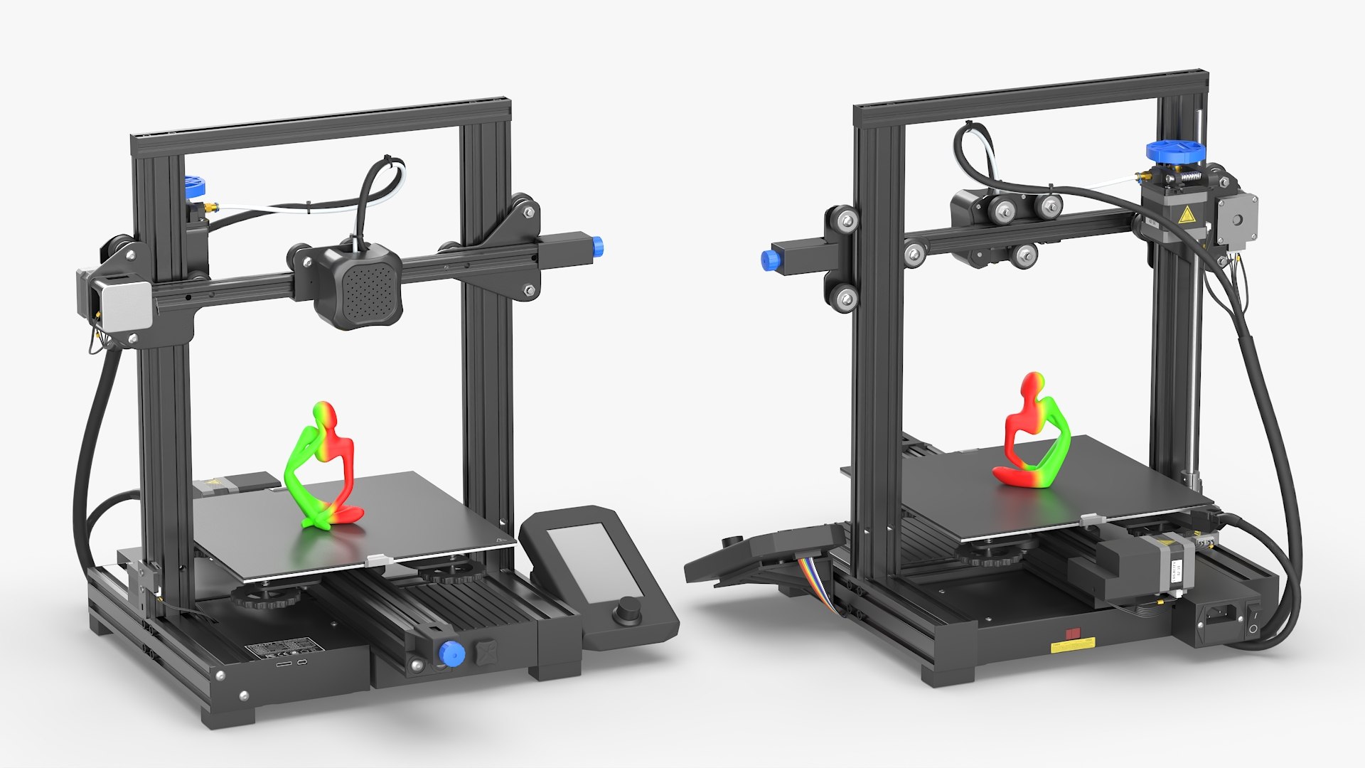 Desktop 3D Printer with Printed Figurine Black 3D model preview