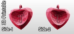 3d-printable valentine crystal-heart-twoletters pendant 3d model