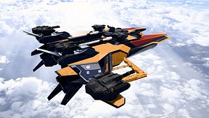 3D Space Battle Ship with Missiles and Gun Turret model