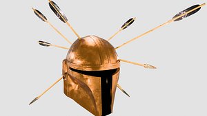 Arrowed Mandalorian Helmet Damaged Sci Fi Game Ready