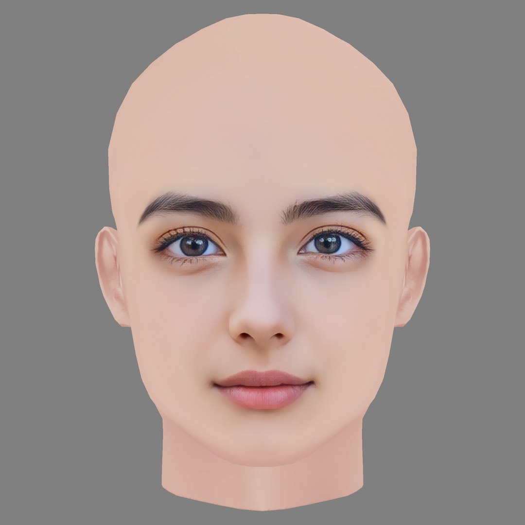 3D Beautiful Girl Head 08 - No Hair - Low Poly Head For Game ...