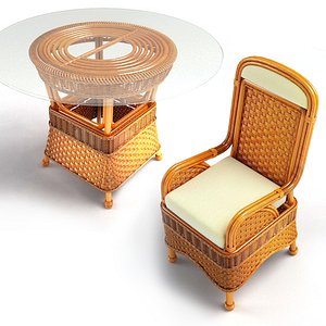 Wicker Table Chair Set 01
