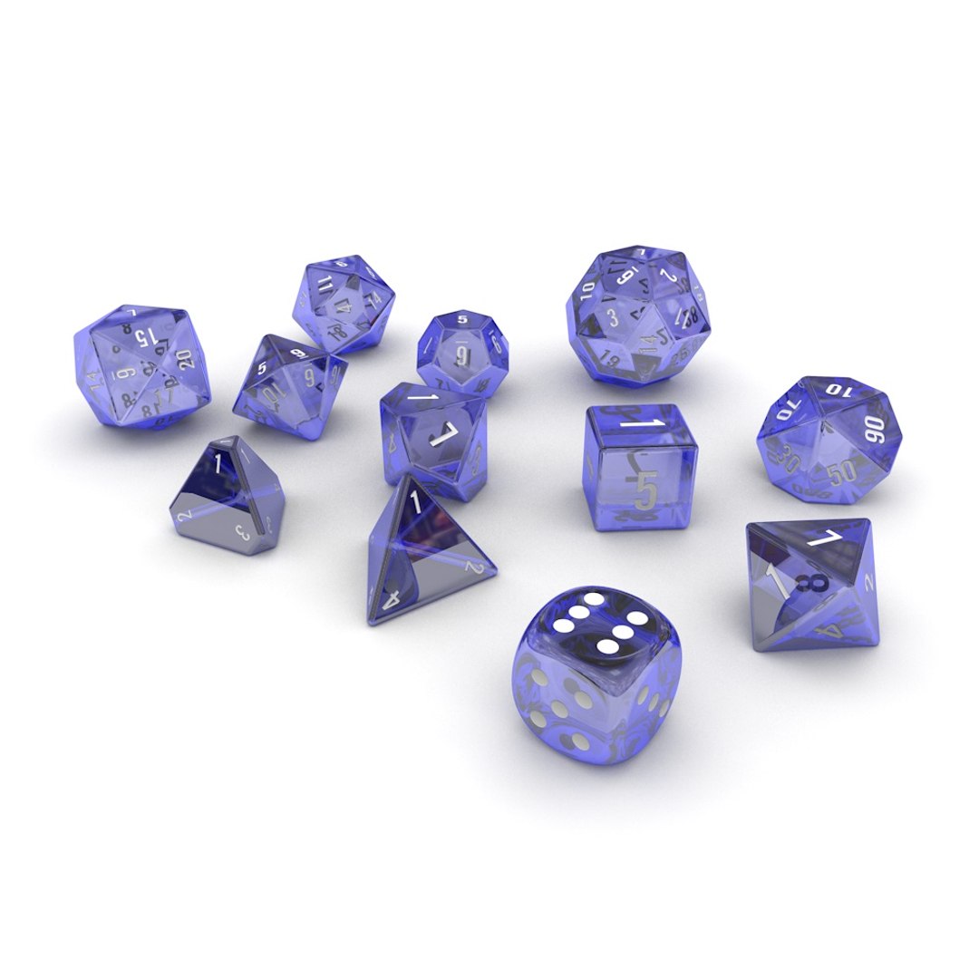polyhedral dice set - 3d model https://p.turbosquid.com/ts-thumb/d9/PBOqa6/xw2VHvOF/dice_blue_glass_01/jpg/1466455336/1920x1080/fit_q87/2b30a219885b06a66c7837758a12028e941feec0/dice_blue_glass_01.jpg