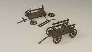 3D Wooden hay wagon