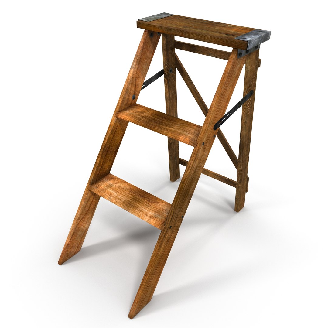 old wooden step ladder 3d 3ds