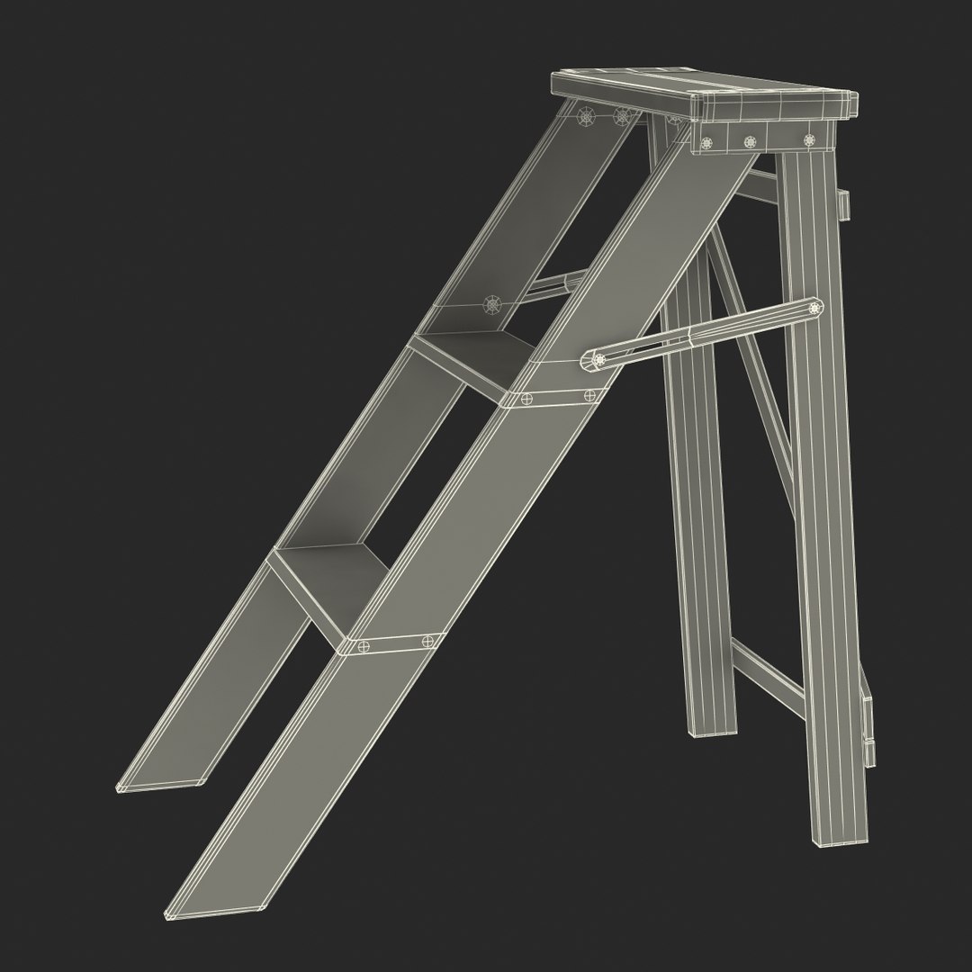 old wooden step ladder 3d 3ds