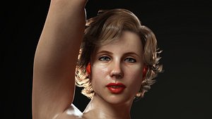 Naked Sexy Blond Woman Leaning on Wall