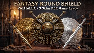Fantasy Round Shield Valhalla - 3 Skins PBR Game Ready 3D model