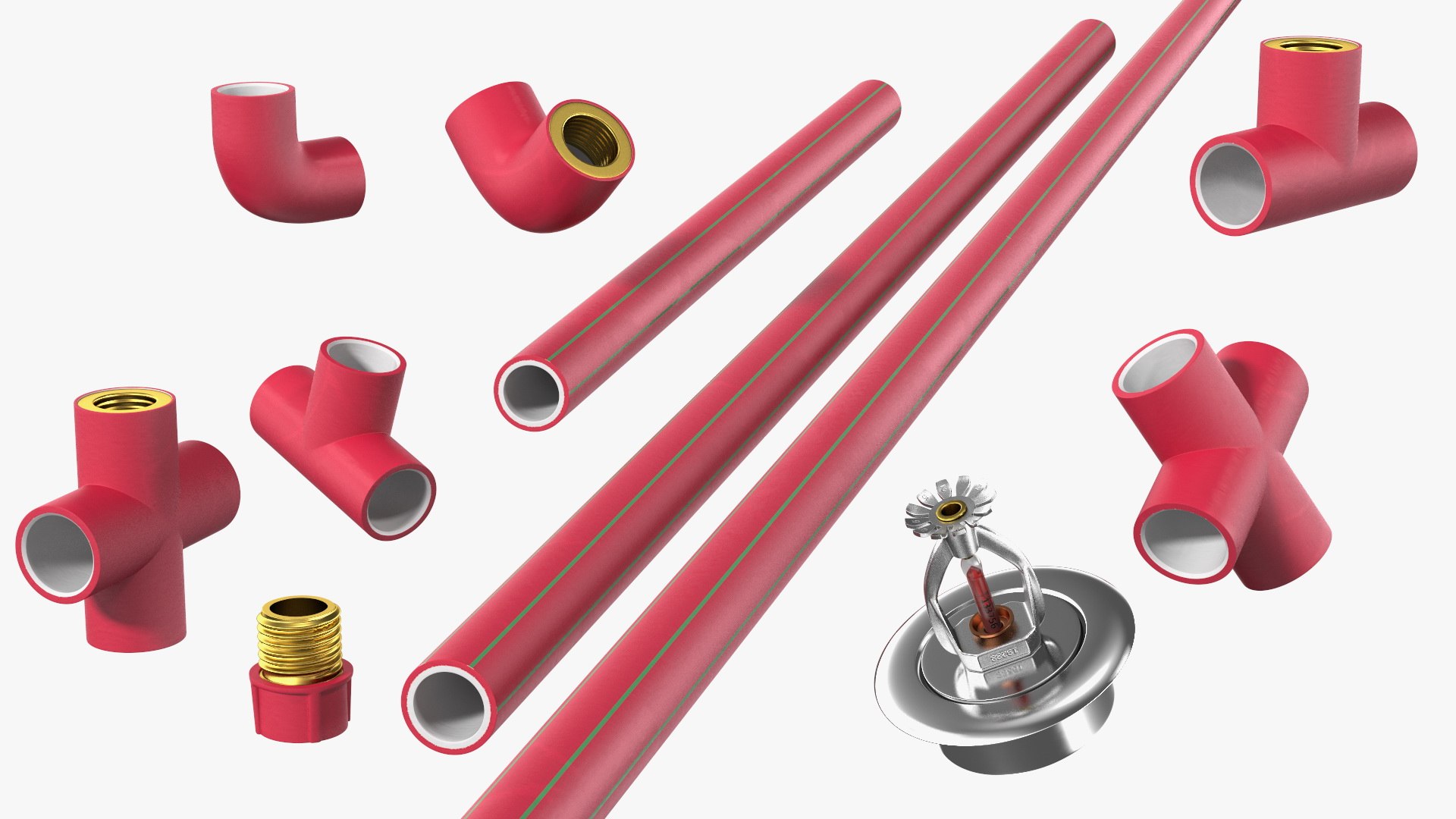 Fire Sprinkler Head with Pipes Set 3D model preview