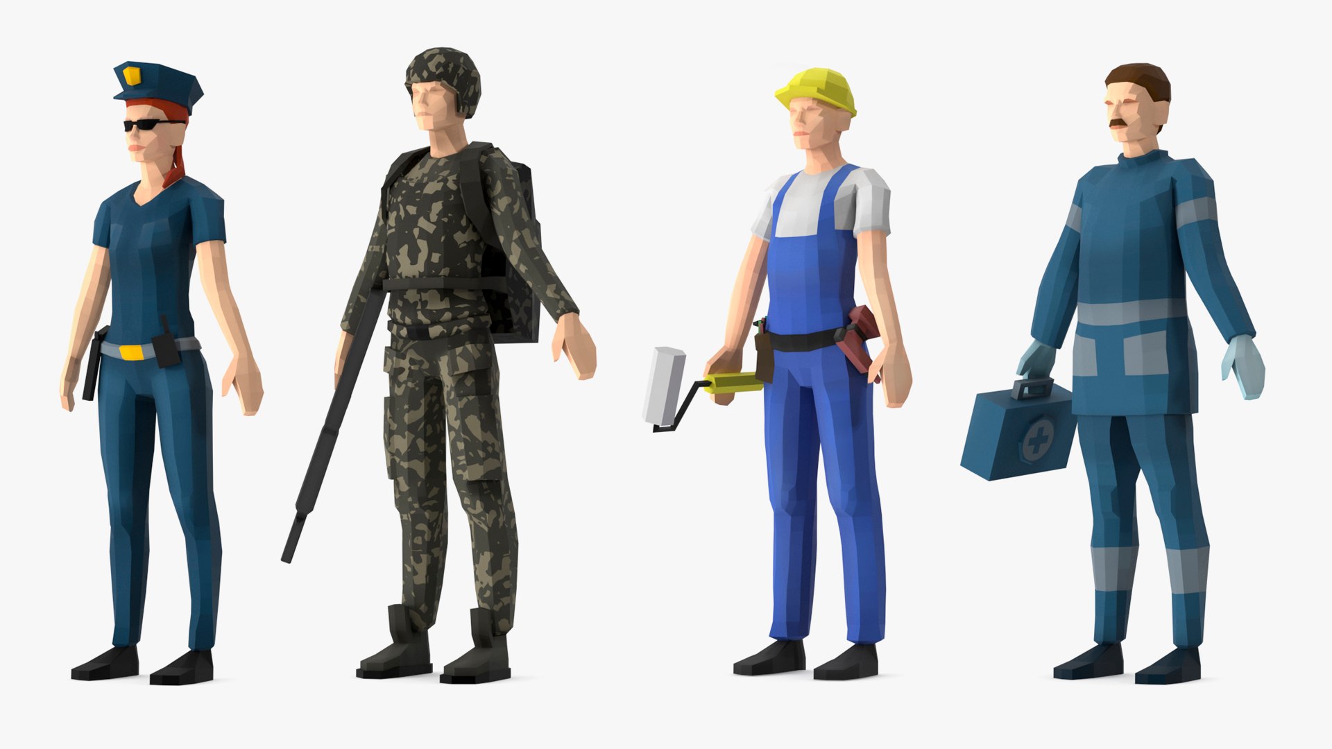 Rigged Low Poly Characters Collection 2 for Cinema 4D 3D model preview