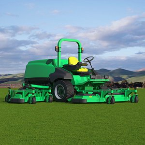 Hydraulic Steering Wide Deck Mower Green Rigged for Cinema 4D 3D model