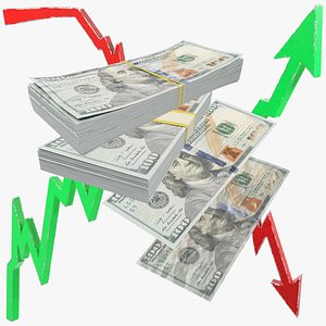 3D dollars bills graphs banknotes