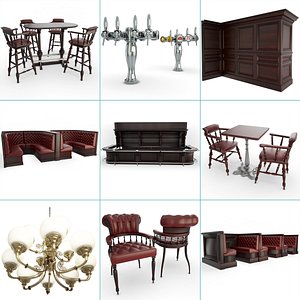 3D english pub set furniture model